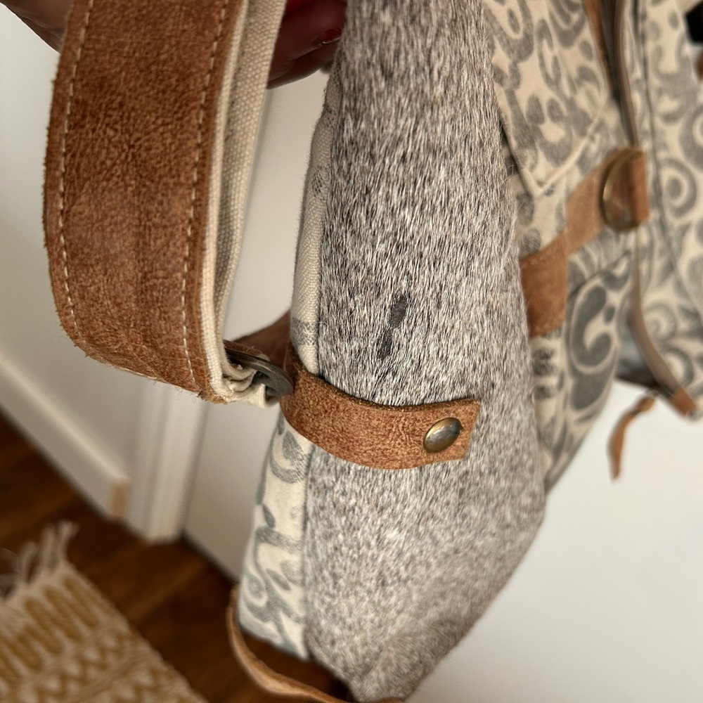 Myra Patterned Large Canvas Backpack With Leather… - image 6